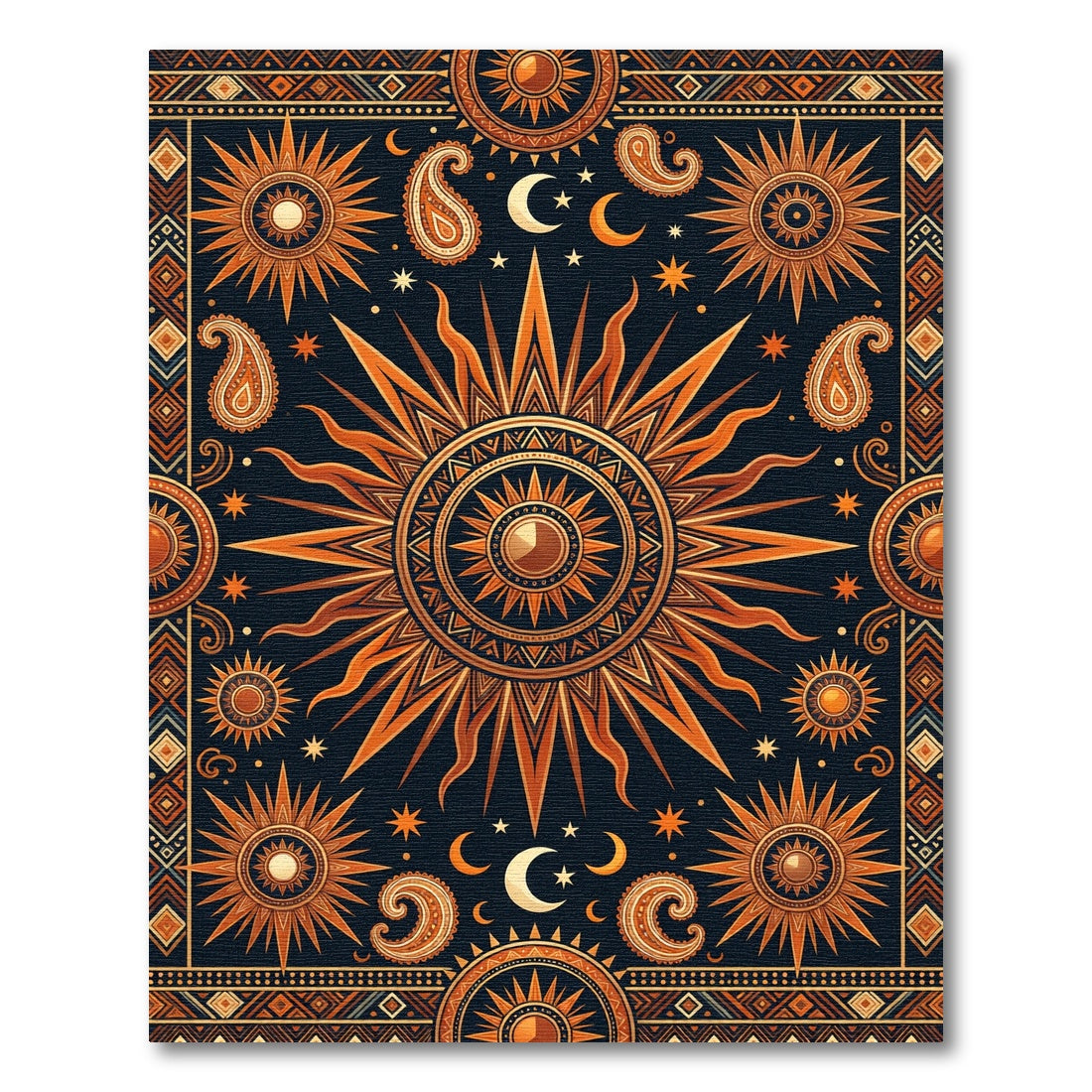 Celestial Sun Moon Paisley Sunburst Rug