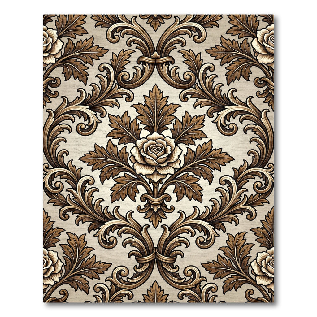 Elegant Brown Damask Floral Scroll Rug
