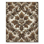 Elegant Brown Damask Floral Scroll Rug