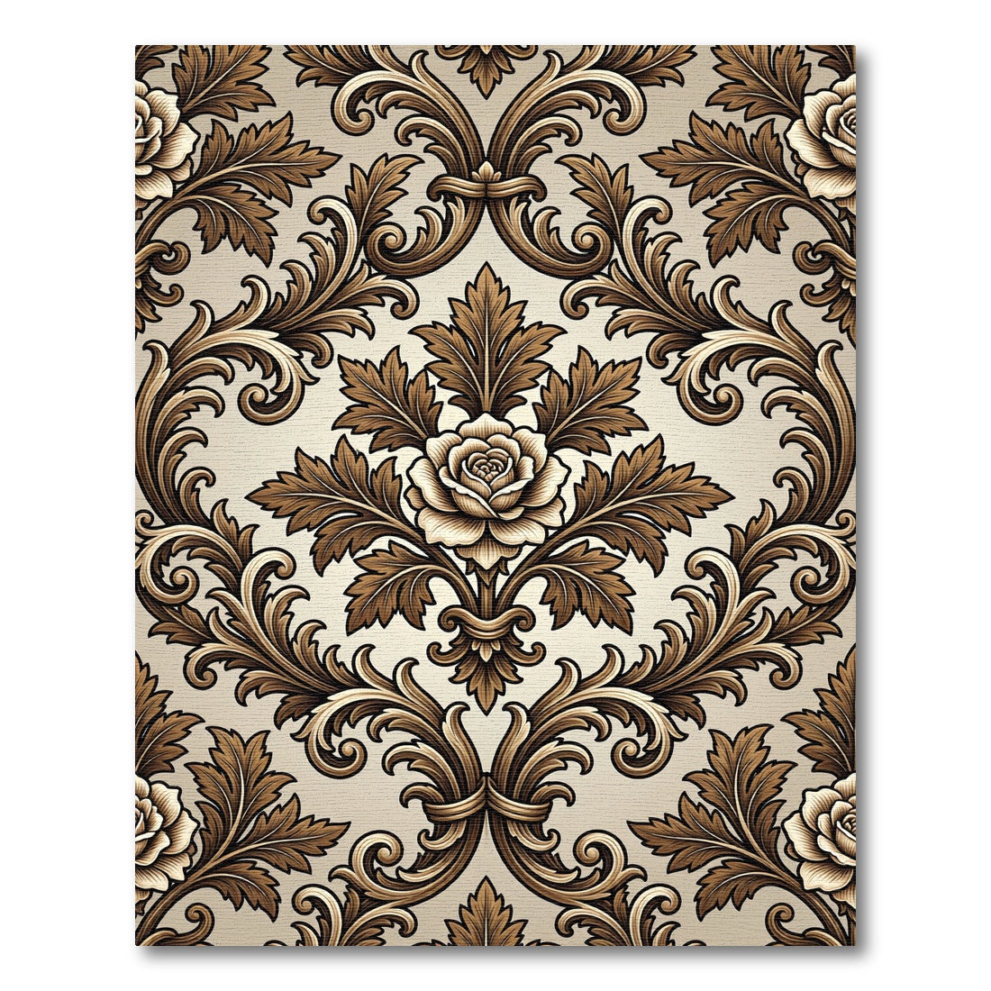 Elegant Brown Damask Floral Scroll Rug