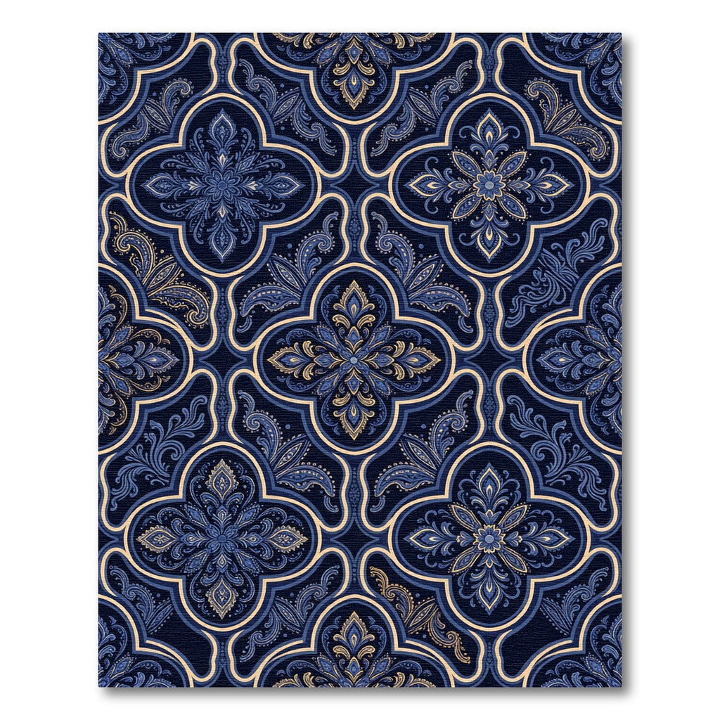 Elegant Midnight Blue Damask Medallion Rug