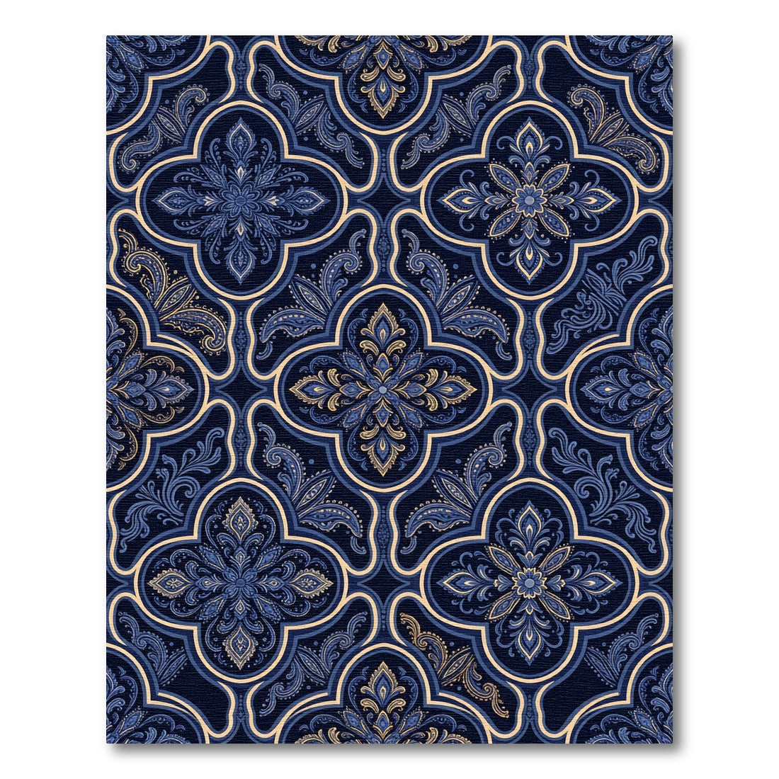 Elegant Midnight Blue Damask Medallion Rug