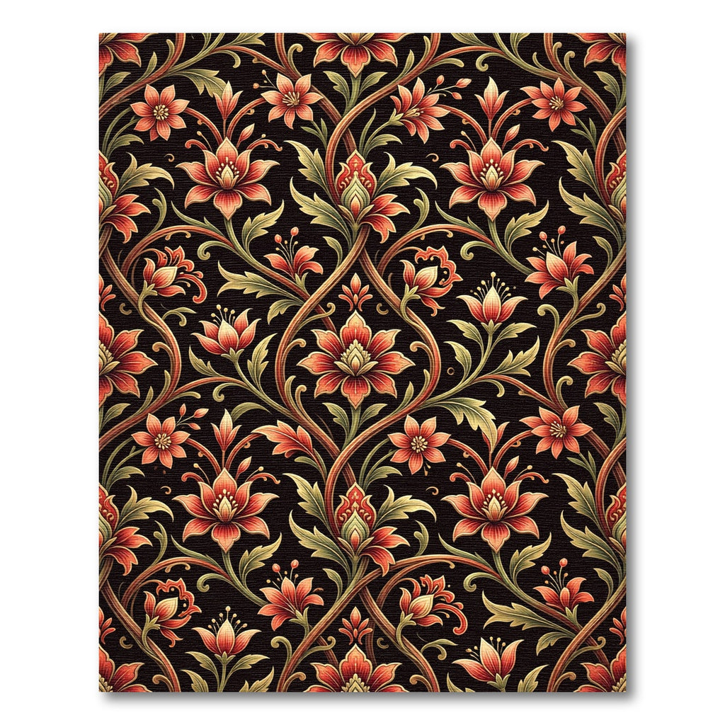 Ornate Crimson Floral Vine Scroll Rug