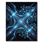 Luminous Blue Cybernetic Geometric Matrix Rug