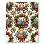 Ornate Floral Basket Wagon Motif Rug