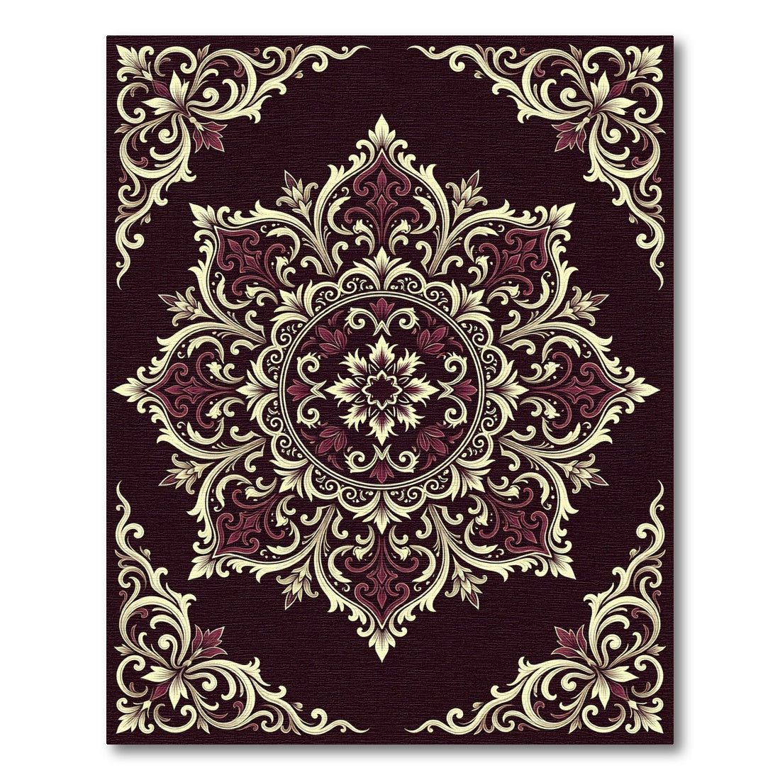 Crimson Ivory Floral Medallion Ornament Rug