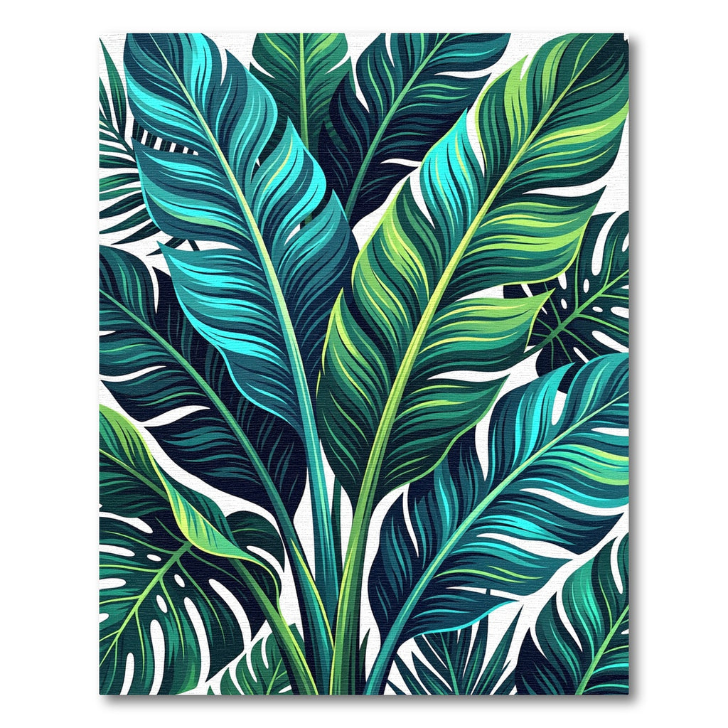 Emerald Teal Tropical Leaf Canopy Rug