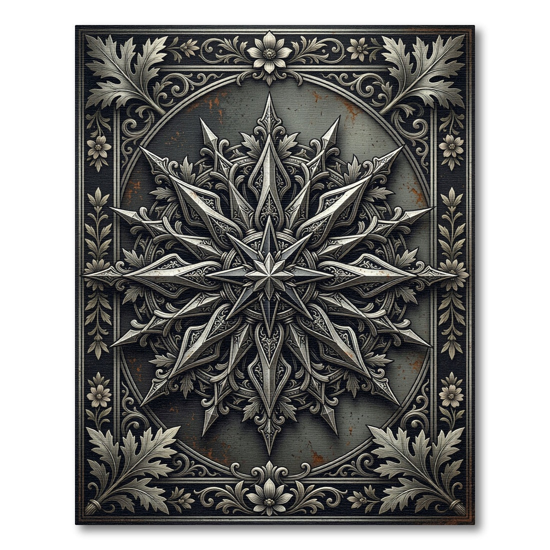 Ornate Silver Star Botanical Medallion Rug