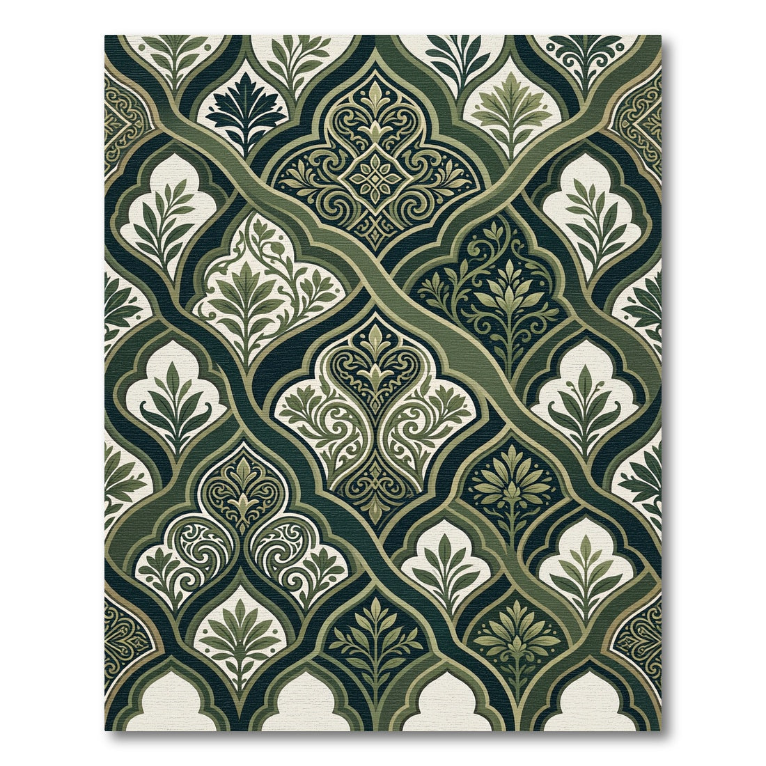 Dark Green Arabesque Floral Medallion Rug