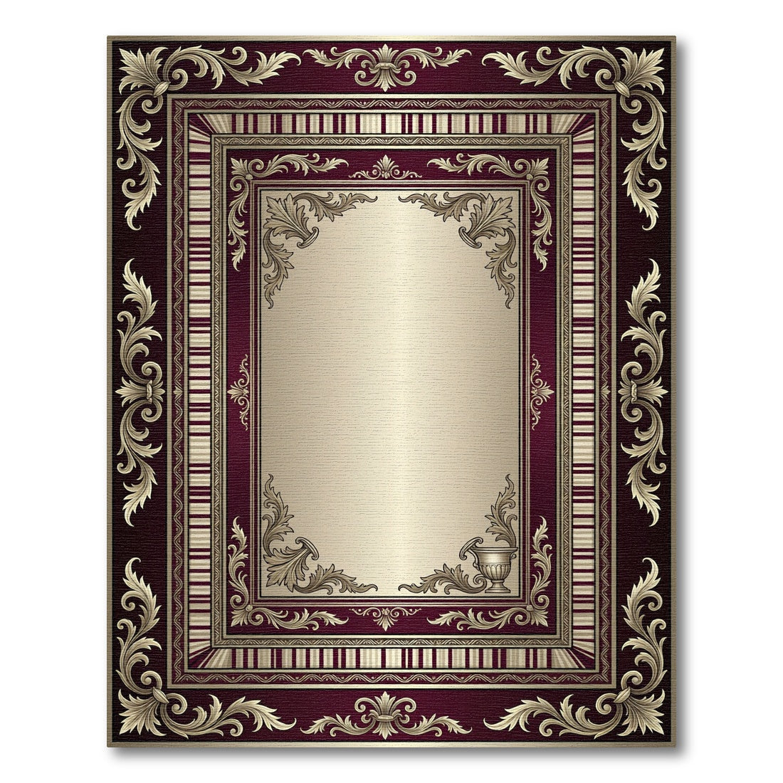 Ornate Burgundy Golden Victorian Baroque Scroll Rug