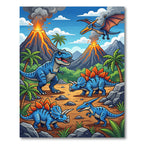Vibrant Volcanic Blue Dinosaur Landscape Rug
