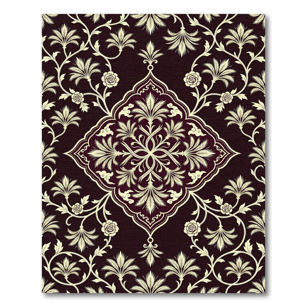 Elegant Dark Burgundy Floral Damask Rug