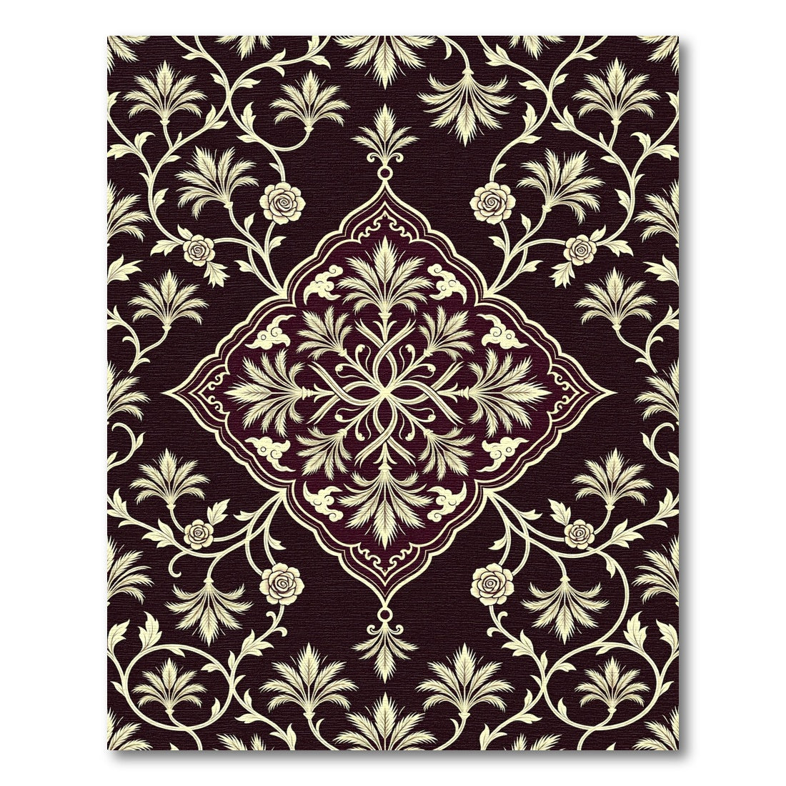 Elegant Dark Burgundy Floral Damask Rug