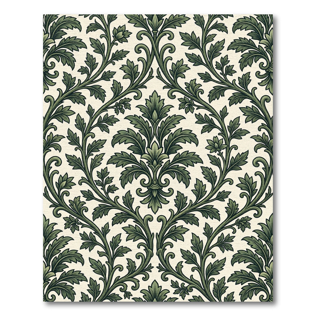 Emerald Foliage Damask Scroll Victorian Rug