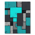 Modern Geometric Teal and Charcoal Blocks Rug