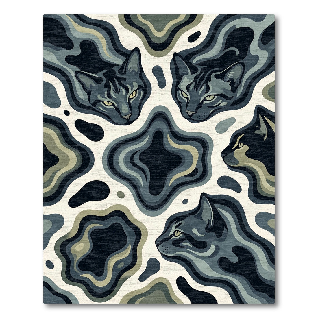 Abstract Charcoal Feline Fusion Liquid Art Rug