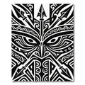 Bold Monochrome Polynesian Warrior Tribal Art Rug