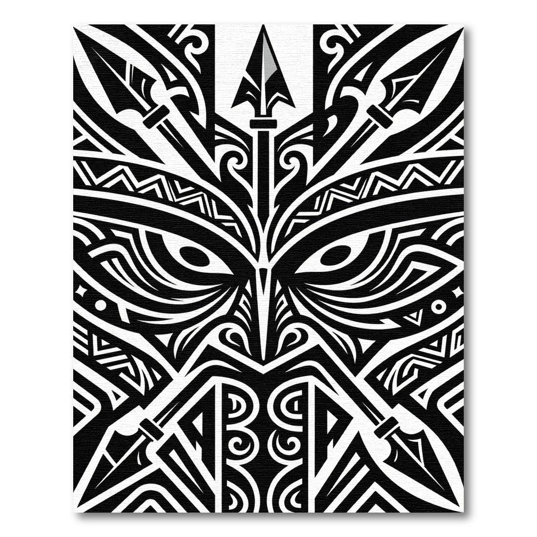 Bold Monochrome Polynesian Warrior Tribal Art Rug