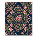 Elegant Navy Gold Rose Floral Medallion Rug