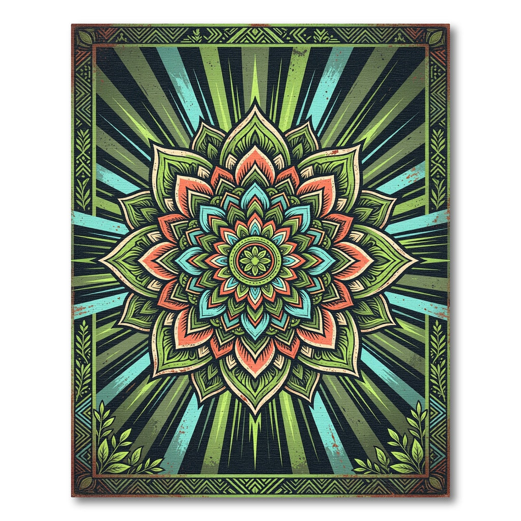 Radiant Green Boho Floral Mandala Rug