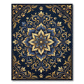 Elegant Navy Gold Floral Paw Mandala Rug