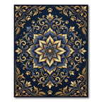 Elegant Navy Gold Floral Paw Mandala Rug