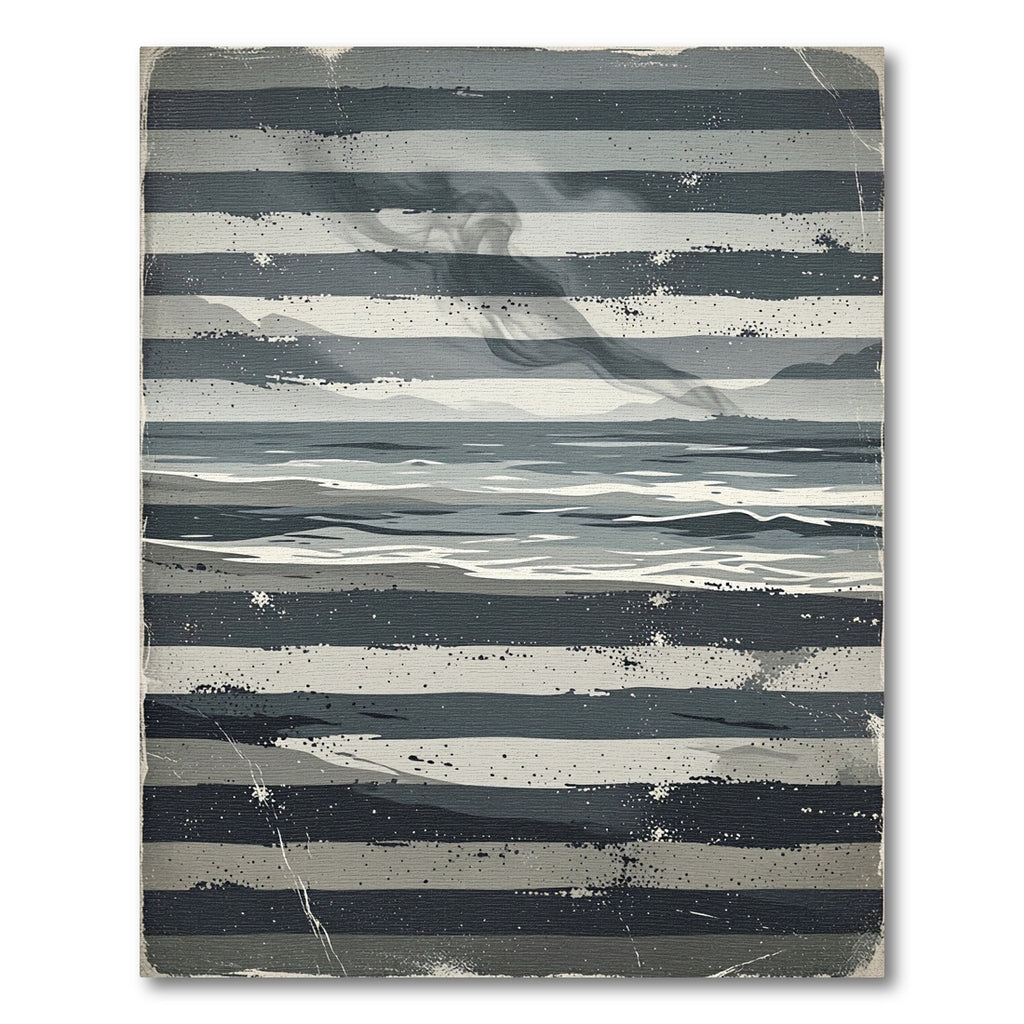 Grayscale Striped Abstract Landscape Rug