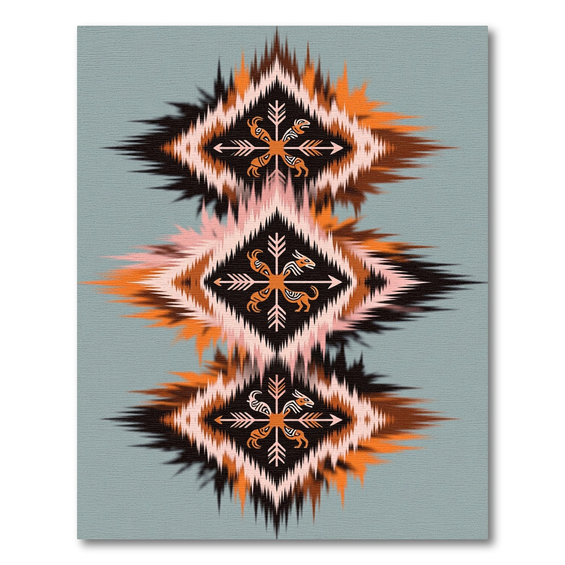 Tribal Orange Ikat Animal Diamond Staircase Rug