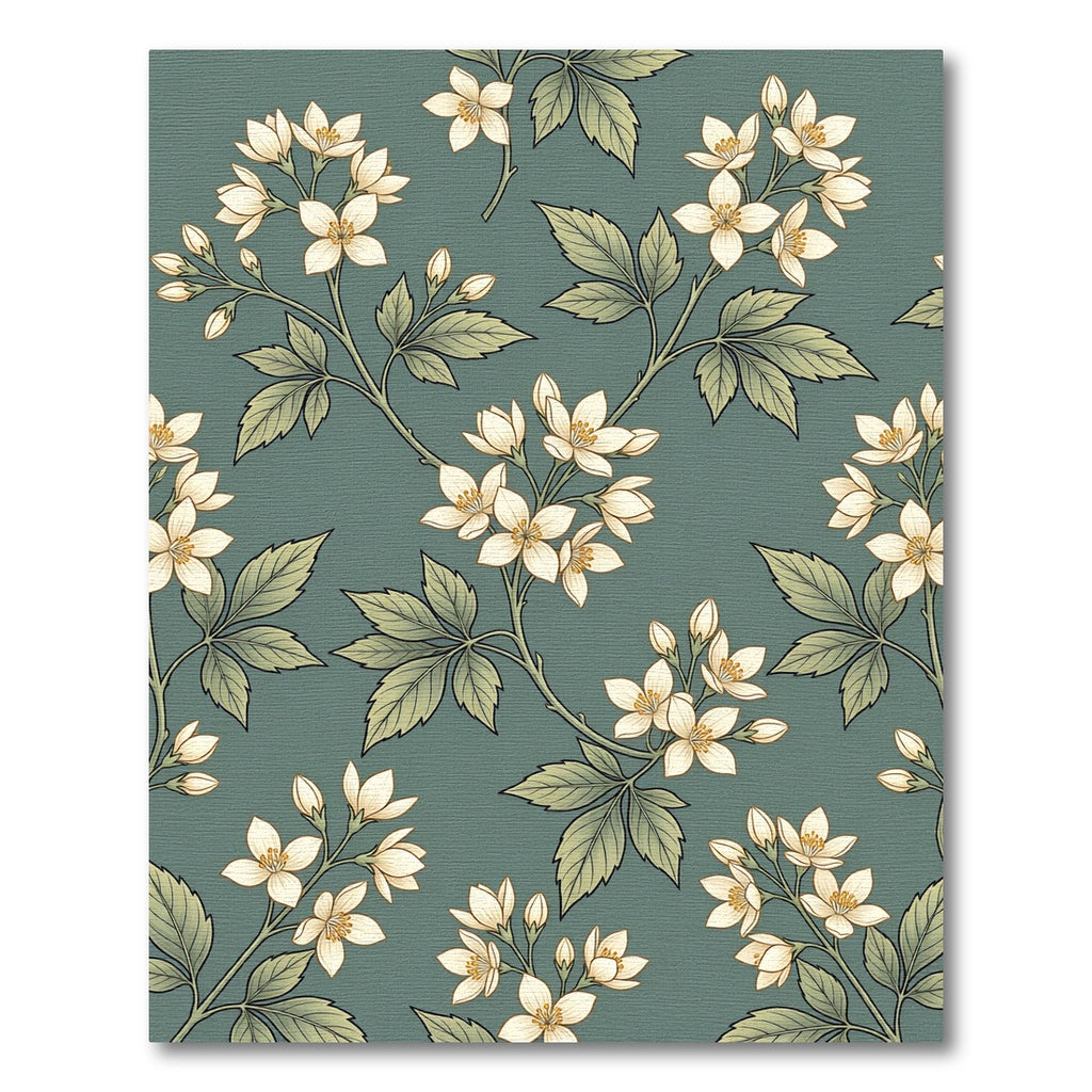 Elegant Sage Botanical Jasmine Blossom Rug