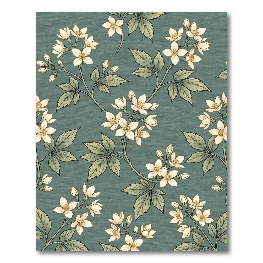 Elegant Sage Botanical Jasmine Blossom Rug