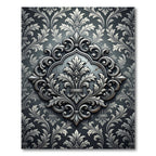 Elegant Silver Damask Filigree Medallion Rug