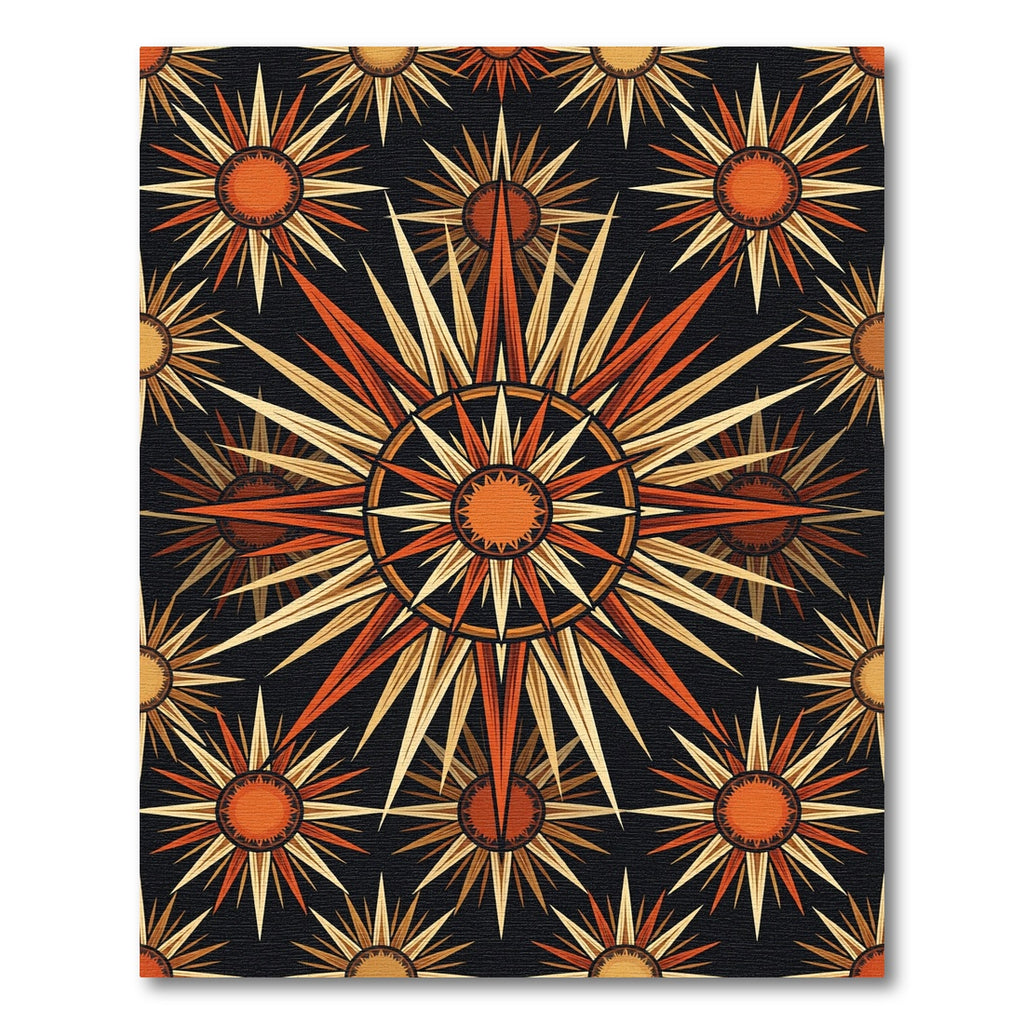 Celestial Radiant Sunburst Orange Black Rug