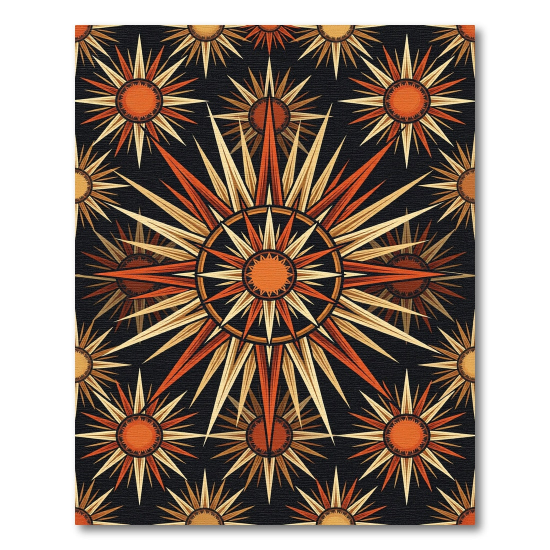 Celestial Radiant Sunburst Orange Black Rug
