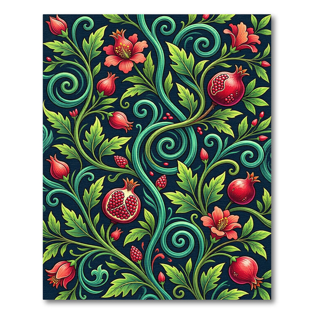 Red Pomegranate Vine Swirl Rug