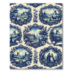 Indigo Scenic Scrollwork Farm Scene Rug