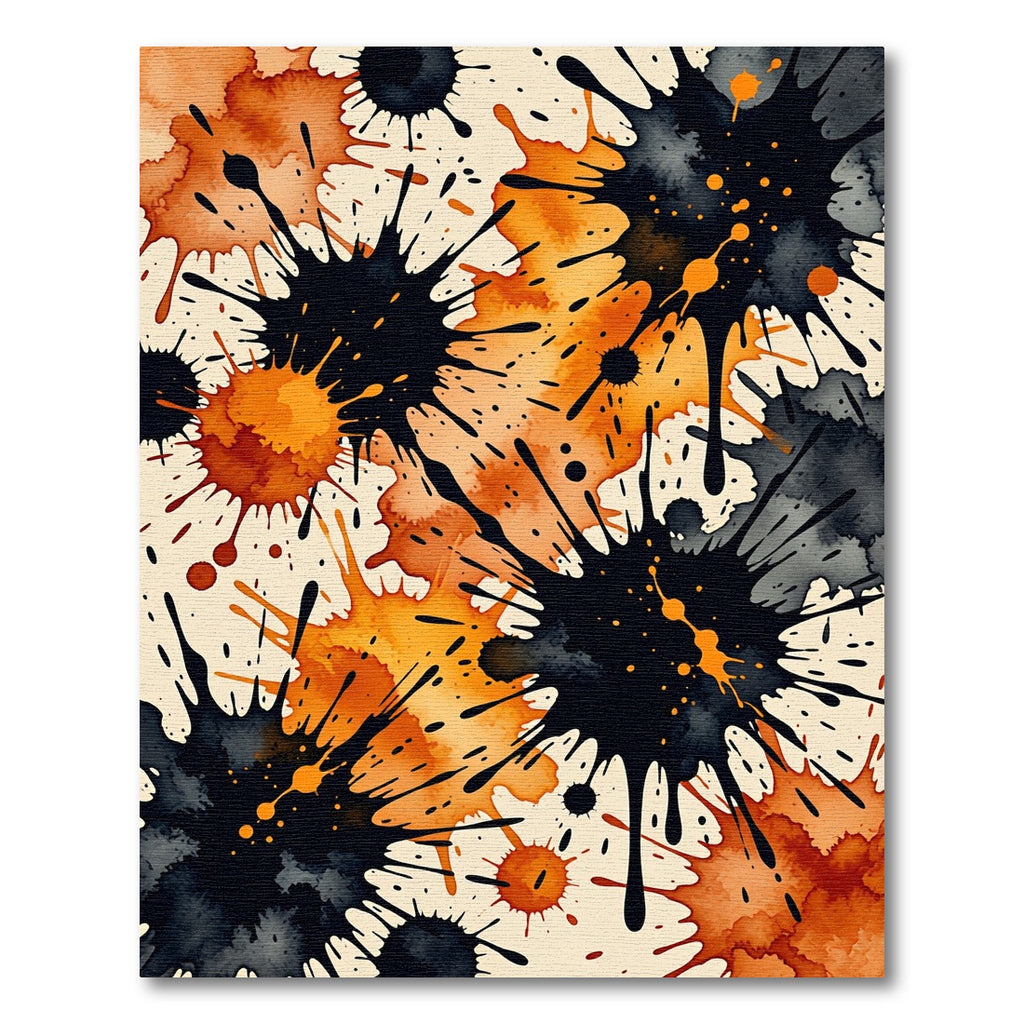 Abstract Ink Splash Orange Black Rug