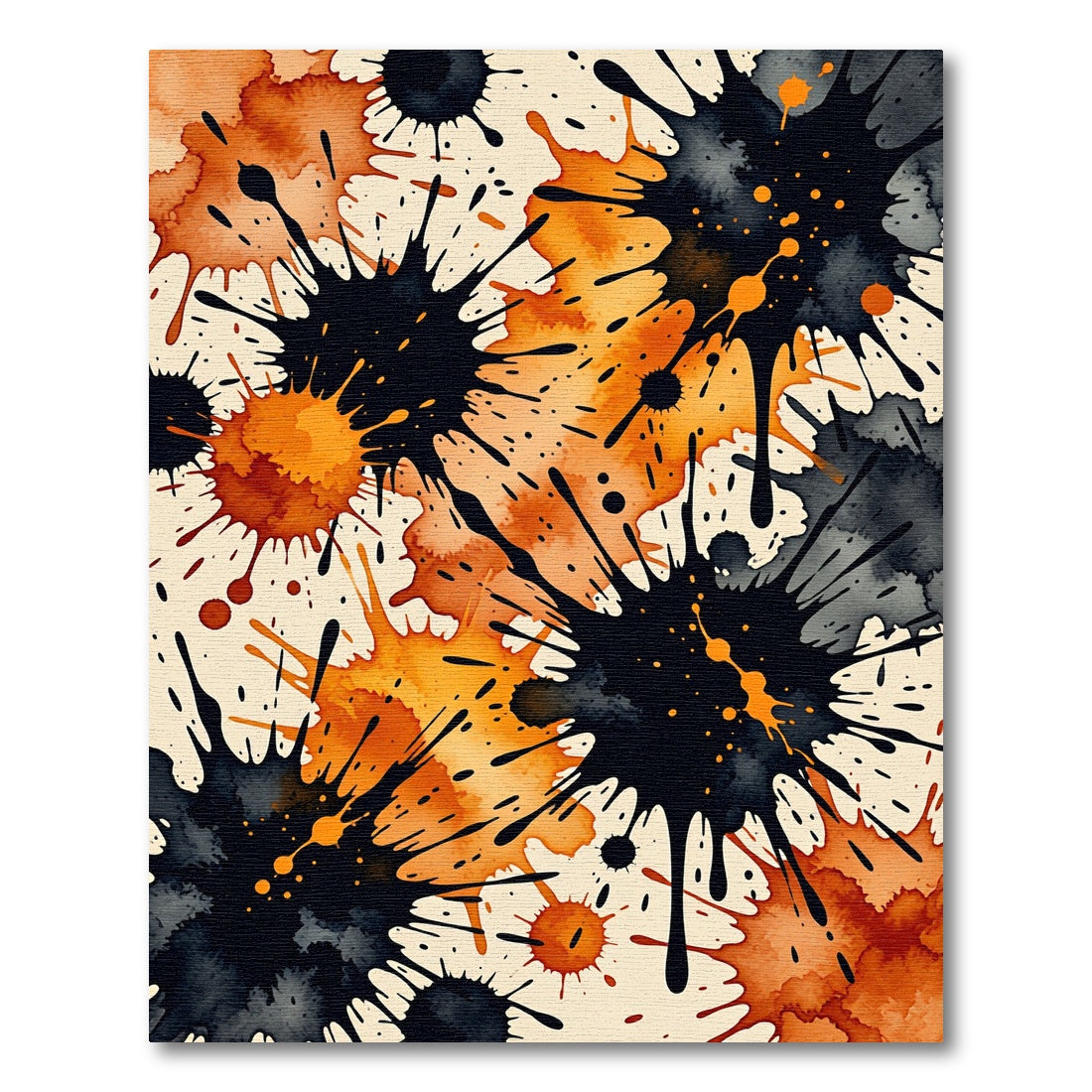 Abstract Ink Splash Orange Black Rug