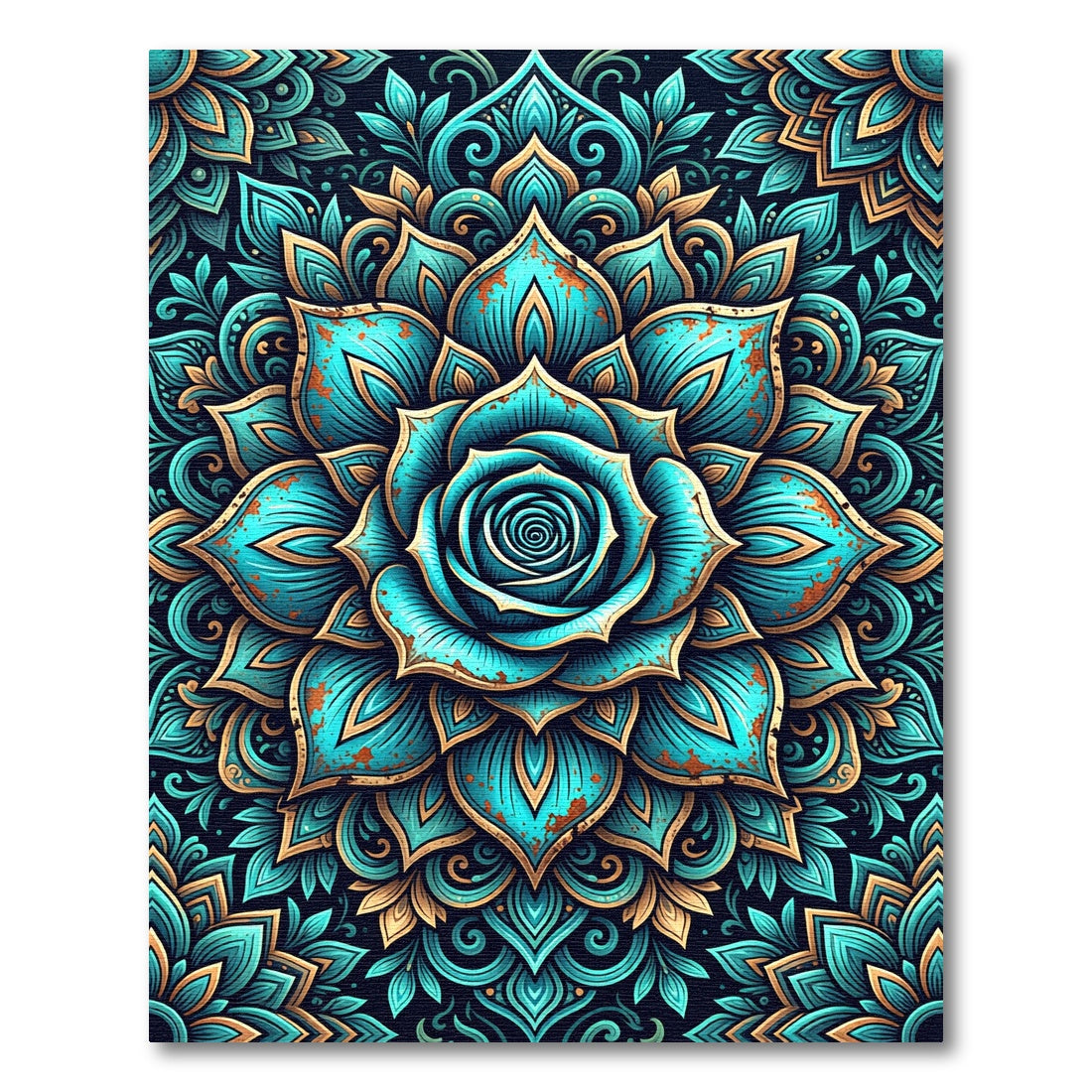 Turquoise Rose Mandala Bloom Rug