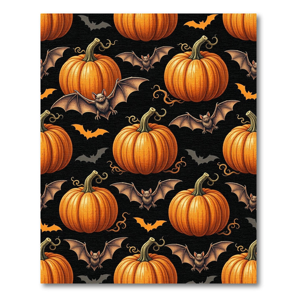 Spooky Halloween Pumpkin and Bat Art Rug