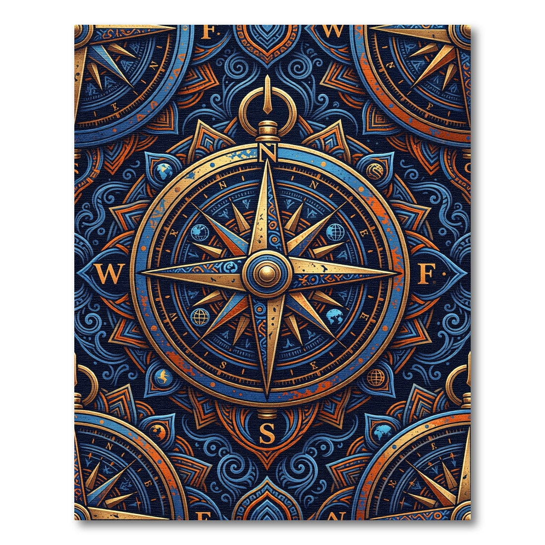 Golden Compass Celestial Blue Swirl Art Rug