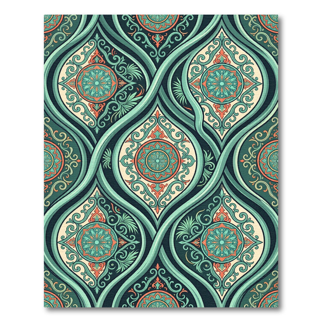 Teal Orange Medallion Arabesque Rug