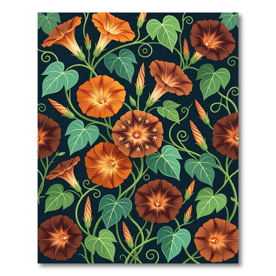 Earthy Orange Morning Glory Floral Rug
