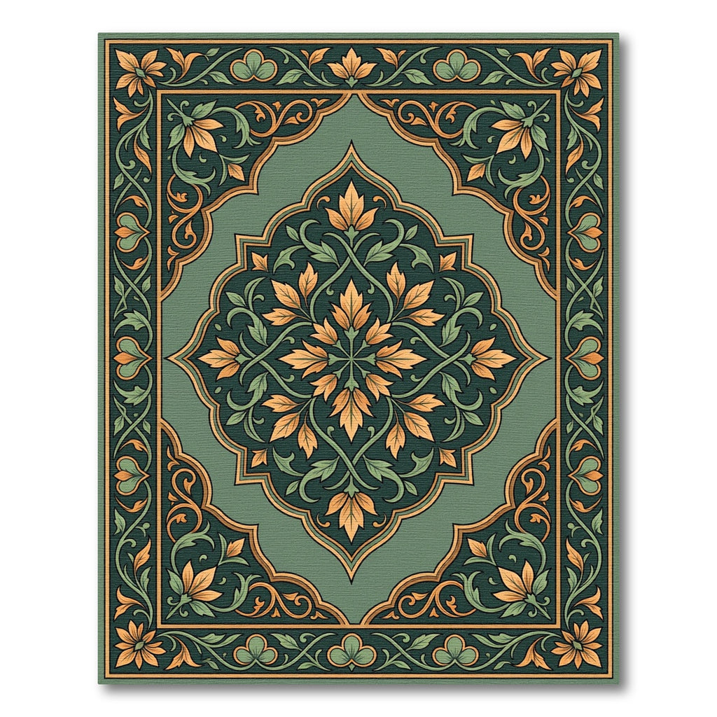 Emerald Gold Floral Inlay Medallion Rug
