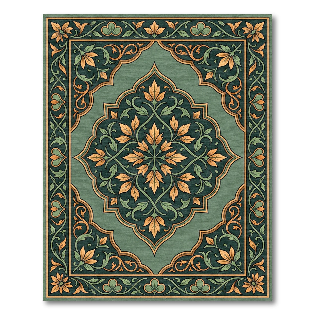 Emerald Gold Floral Inlay Medallion Rug
