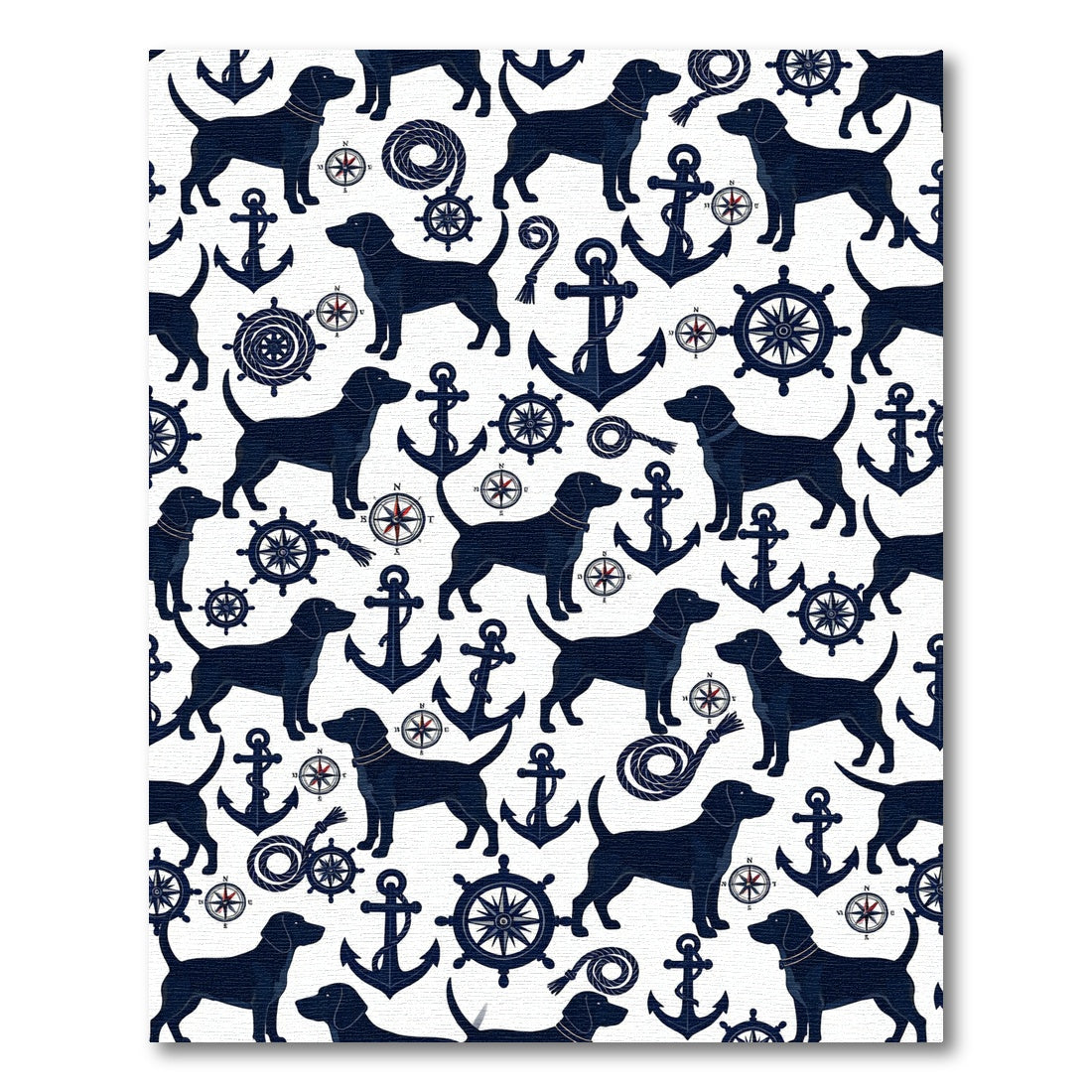 Navy Nautical Labrador Compass Anchor Rug
