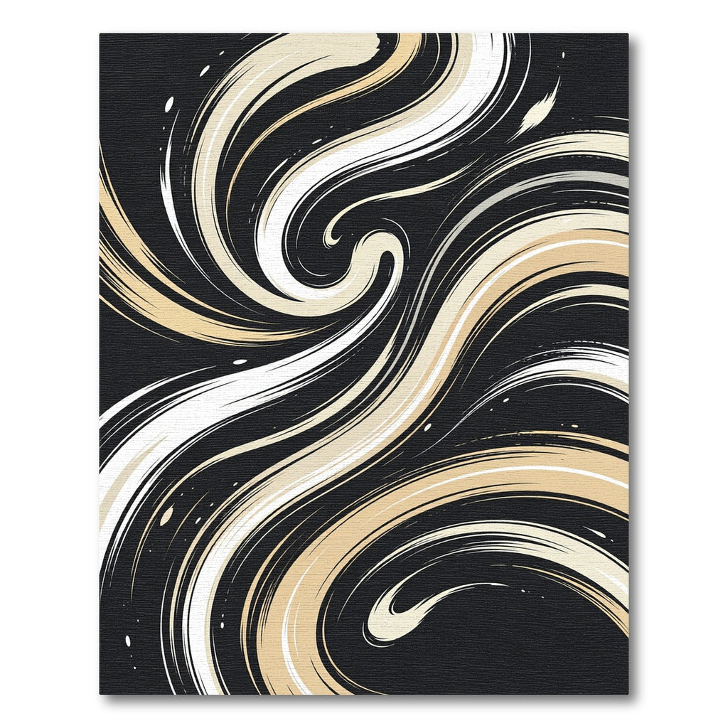 Creamy White Swirling Lines on Black Rug