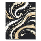 Creamy White Swirling Lines on Black Rug