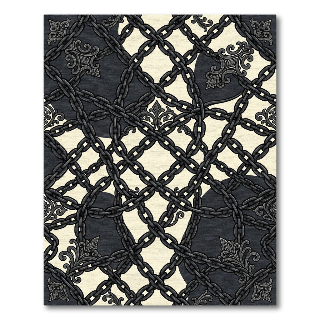 Gothic Black Chain Fleur-de-lis Grid Rug