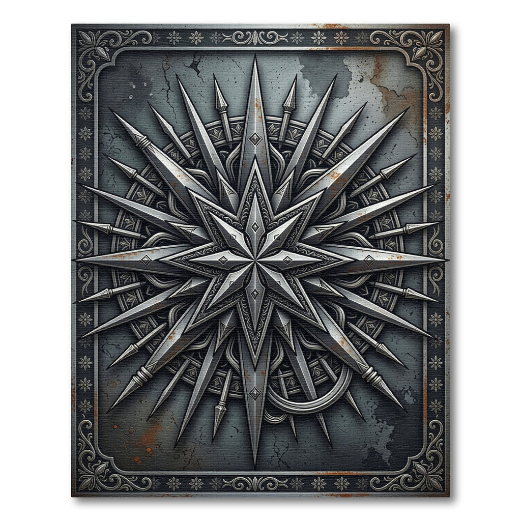 Metallic Silver Celestial Compass Star Rug