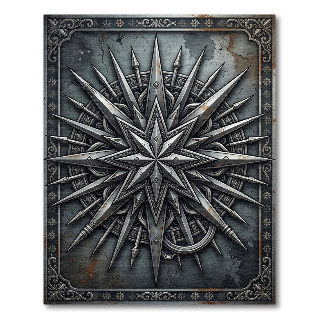 Metallic Silver Celestial Compass Star Rug